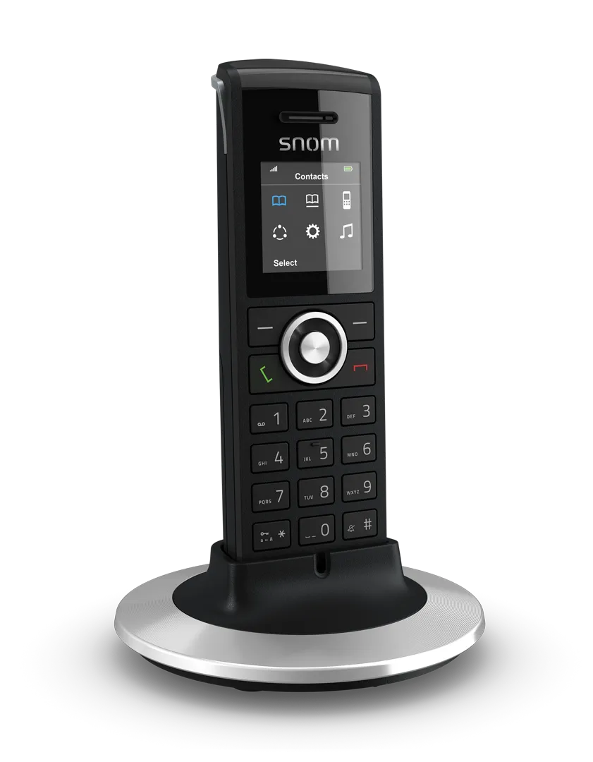 Combiné DECT de bureau Snom M25 entrée de gamme. Téléphone sans fil Snom M25 avec piles AAA rechargeables.
