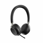 Casque Yealink BH76 noir avec micro rétracté, design élégant primé Red Dot Award.