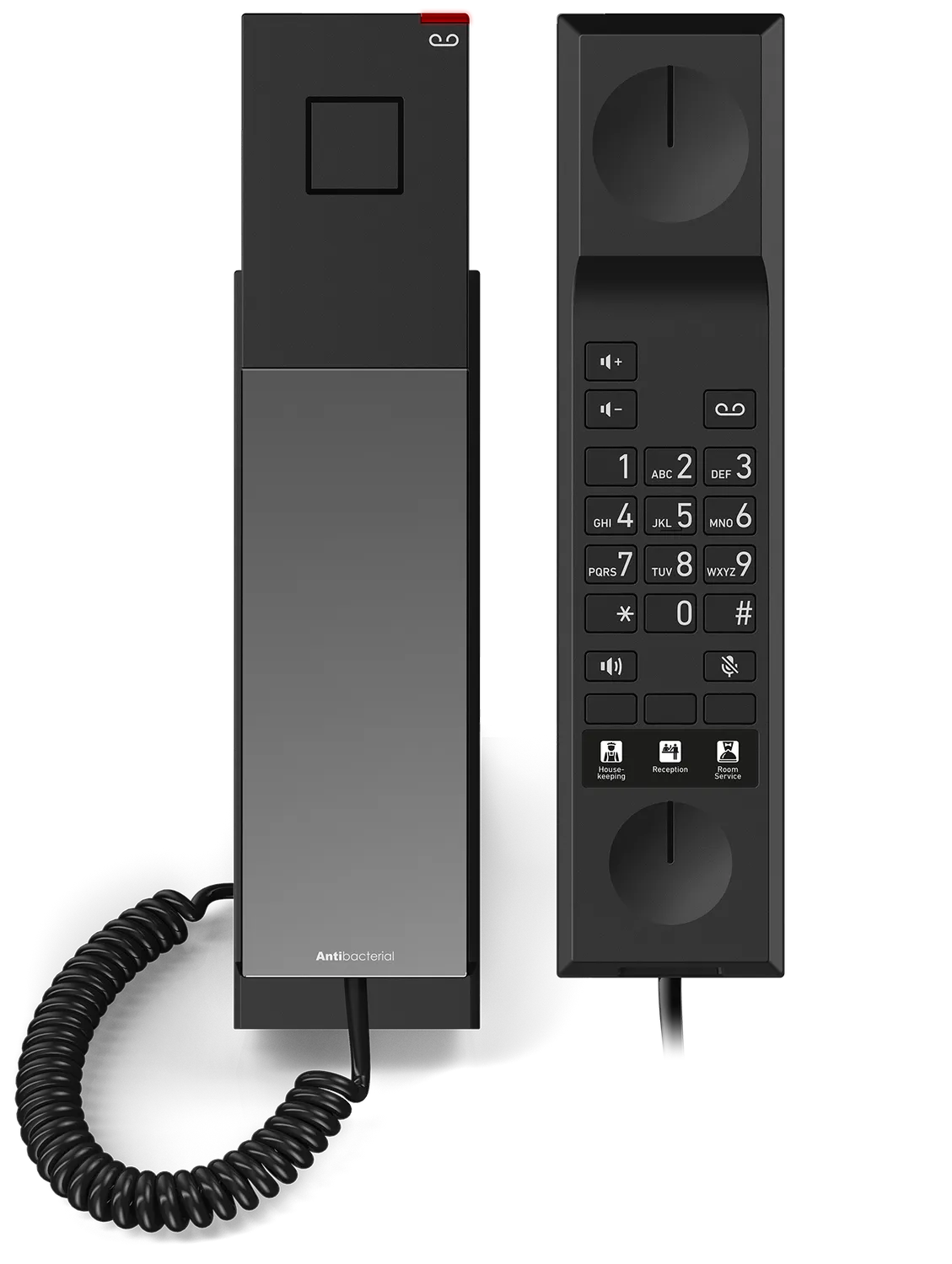 Snom HD300 avec façade personnalisée logo hôtel. Téléphone antibactérien pour chambre d'hôtel Snom HD300.