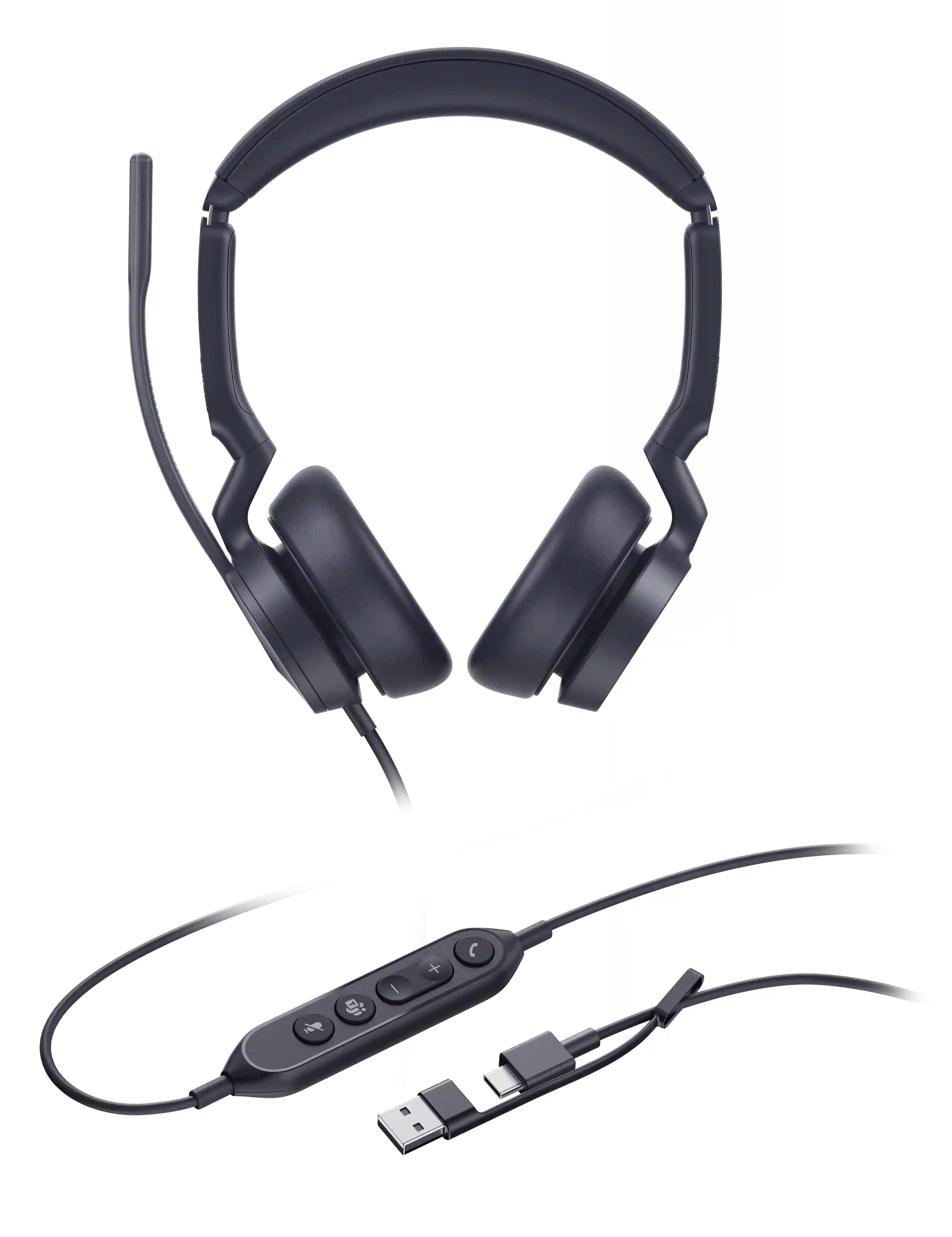 Yealink UH46 Dual branché sur PC portable avec adaptateur USB-A