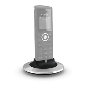 Socle chargeur Snom M25, présenté avec le combiné en grisé