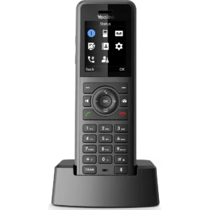 Combiné DECT renforcé Yealink W57R vu de face sur son chargeur