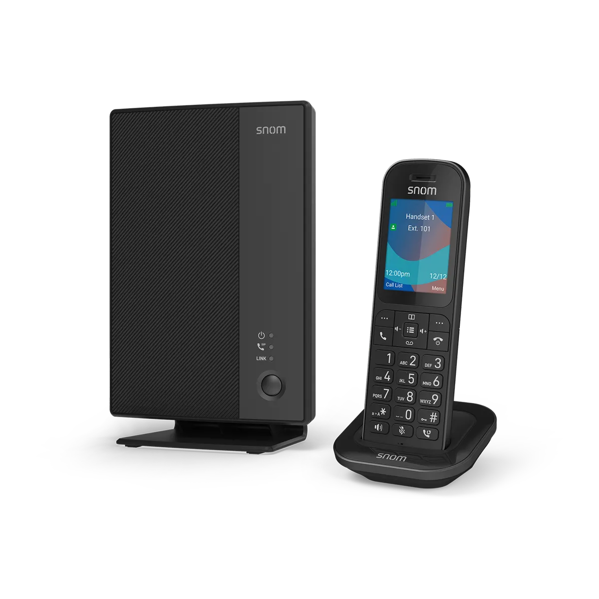Pack Snom M253 : base DECT M250 et combiné M53 vue de trois quart droit