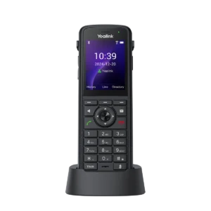 Téléphone Wi-Fi renforcé Yealink AX86R vu de face sur son socle de charge