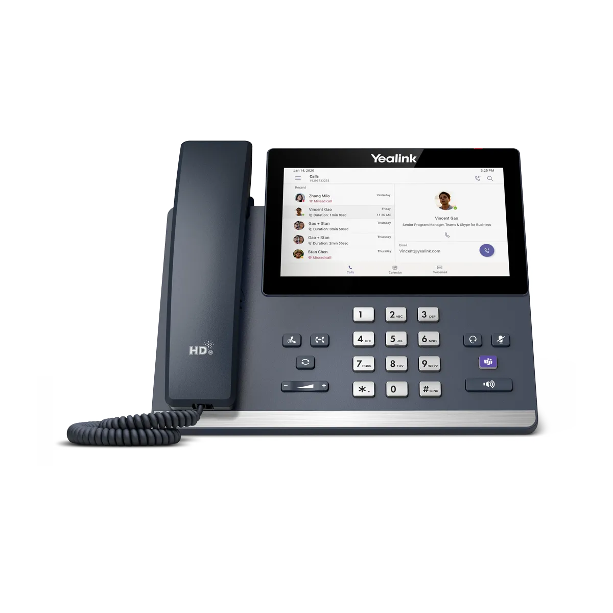 Téléphone Microsoft Teams Yealink MP56 E2 vu de face, grand écran couleur