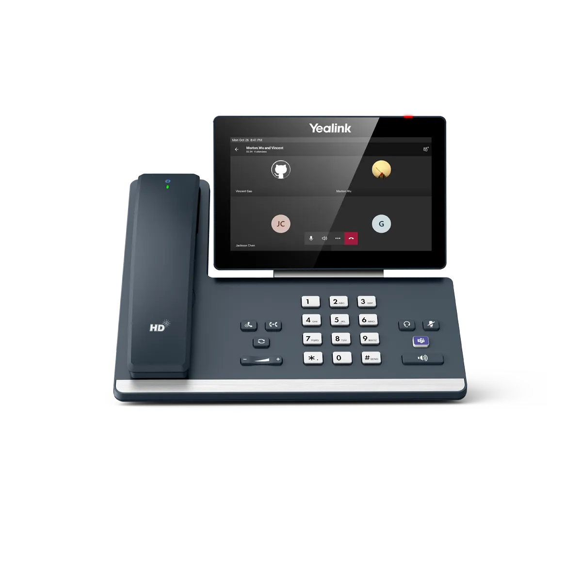Téléphone Microsoft Teams Yealink MP58 E2 vu de face, écran en mode sombre