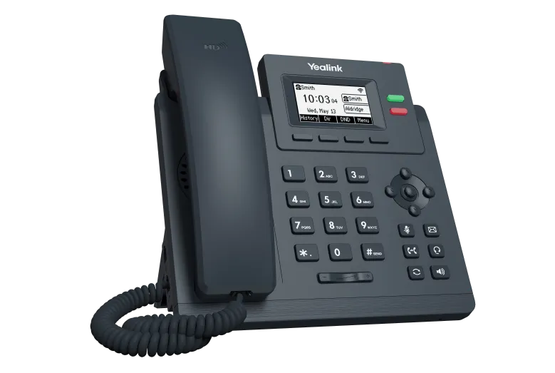 Téléphone IP Yealink SIP-T31W vu de trois quarts gauche